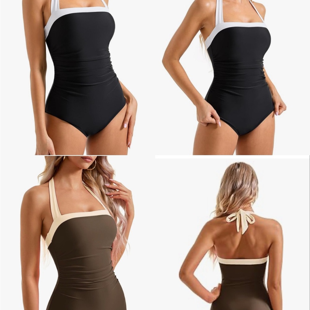 Bundle - 2x Women Sexy Tummy Control One Piece Swimsuit Halter Retro Bathing